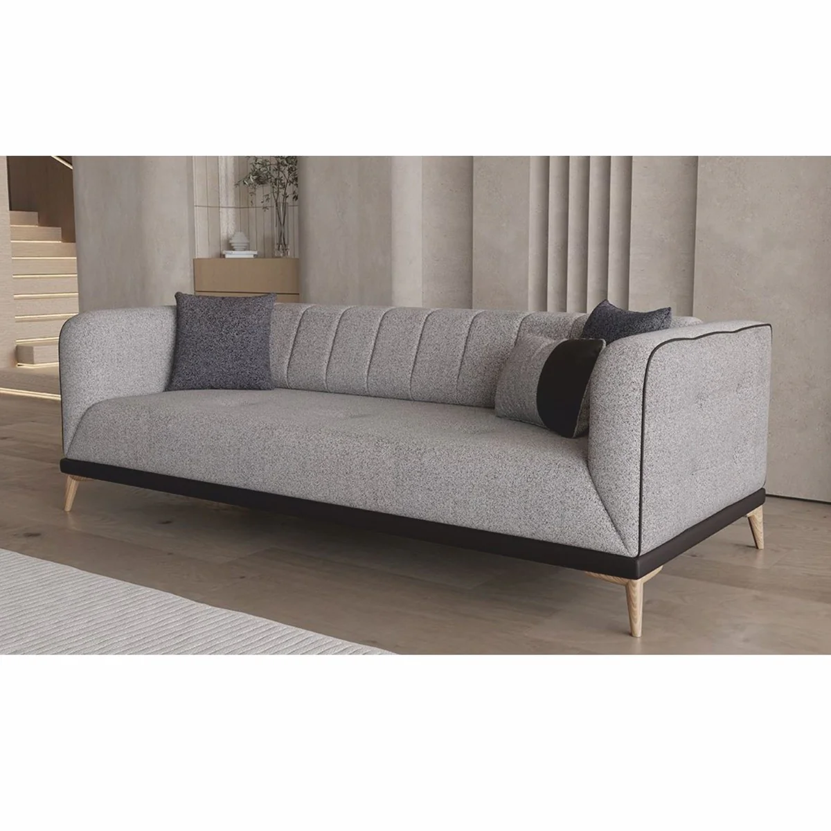 Luxury sofa bed with adjustable backrest gray / black / natural 229 cm
