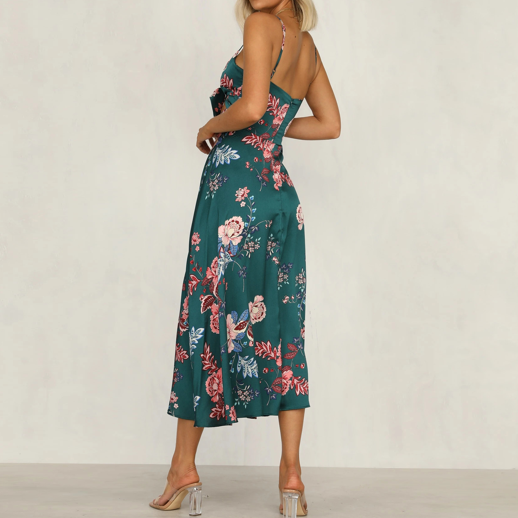 Fashion Temperament Printed Knotted Sling Dress