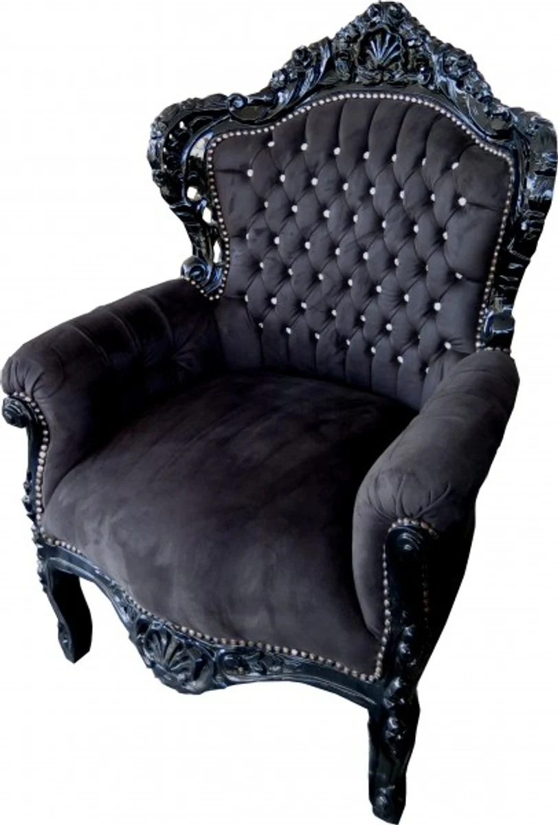 Baroque armchair King Black with Bling Bling rhinestones - furniture in antique style