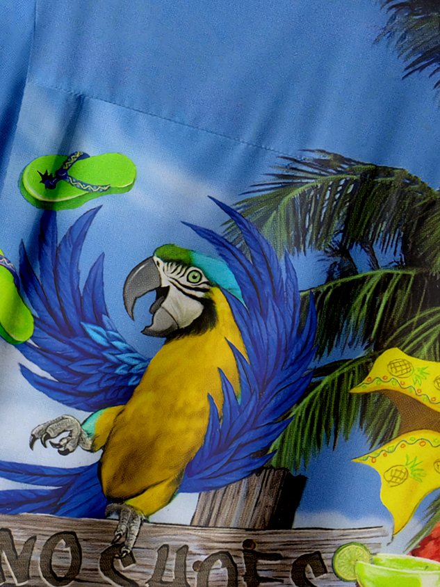 Parrots Chest Pocket Short Sleeve Hawaiian Shirt