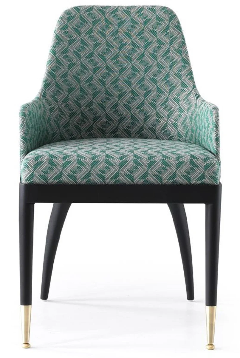 Luxury dining room chair set of 8 with armrests green pattern / black / brass 55 x 59 x H. 88 cm - dining room furniture - restaurant furniture - dining room furnishings - luxury furniture