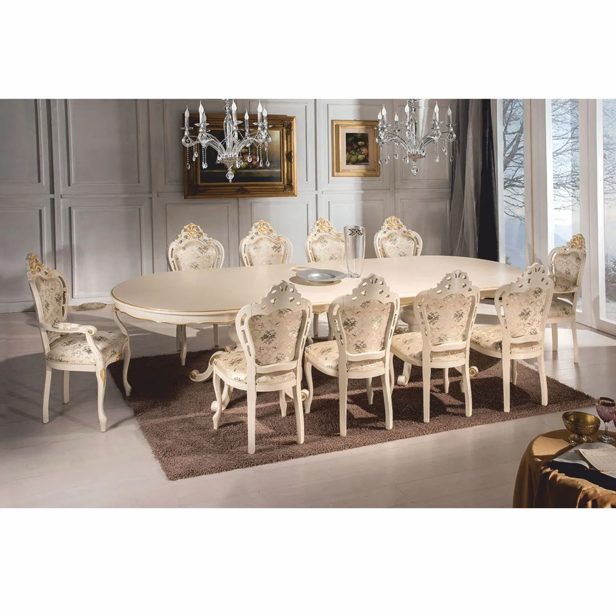 Luxury Baroque Dining Chair with Armrests Colorful / Ivory / Gold - Made in Italy