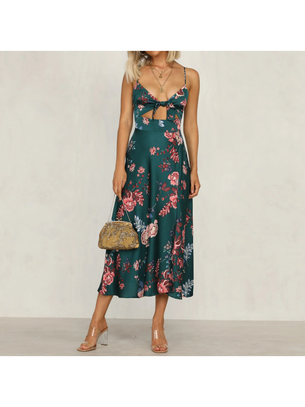 Satin Print Split Dress