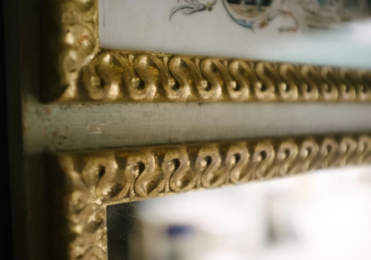 Wall mirror white / multicolored / antique gold 44.5 x H. 164 cm - Magnificent mirror in neoclassical style