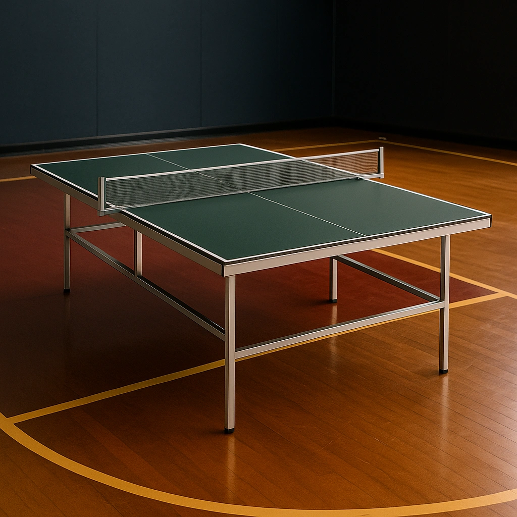 Green steel table tennis table for indoor and outdoor use, 274 x 152.5 x 76 cm