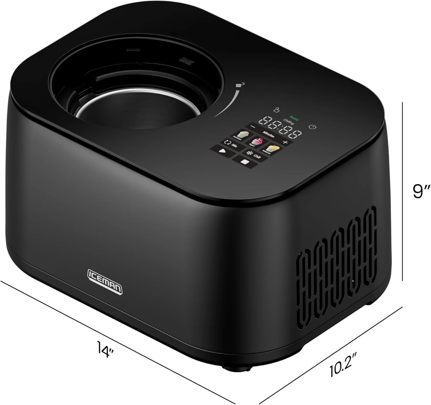 Iceman by Chefman Ice Cream Maker, No Pre-Freezing with Built-In Compressor, Makes Ice Cream, Froyo, Sorbet, Sherbet, Italian Ice, Frozen Yogurt, Digital Display w/ 3 Presets, 2 Pint Inserts Included