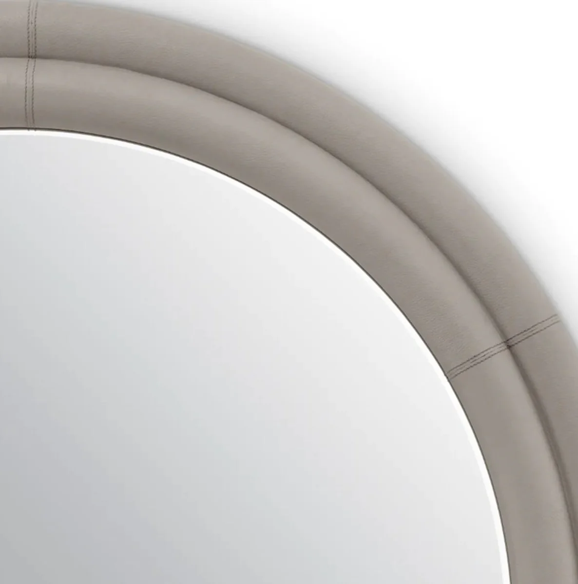 Luxury mirror with light gray leather look Ø 120 cm