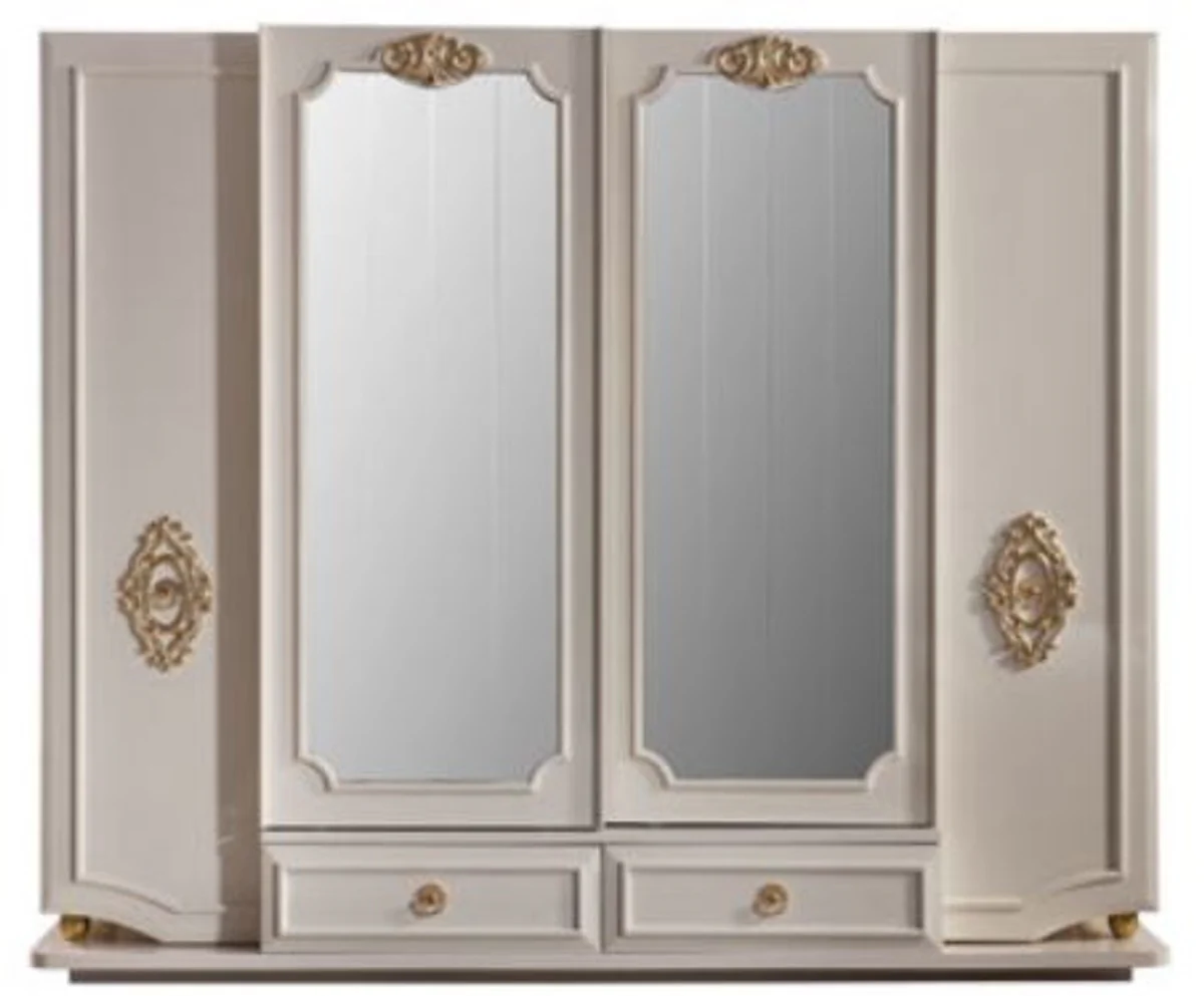 Luxury baroque bedroom wardrobe white / gold 267 x 73 x H. 223 cm - noble solid wood wardrobe - bedroom furniture in baroque style - luxury quality