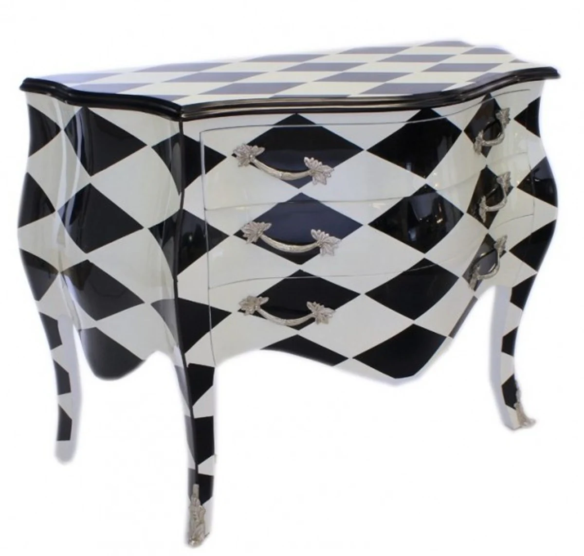 Baroque chest of drawers checkered black / white - handmade from solid wood - limited edition