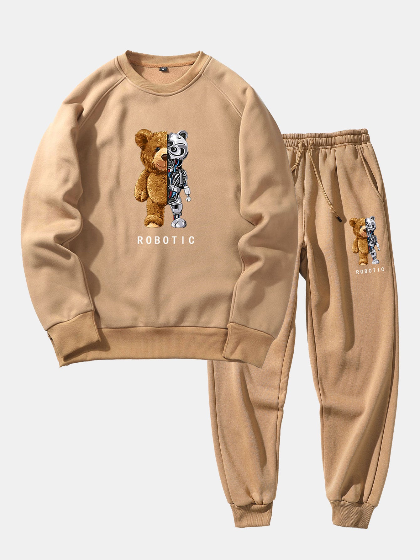 Robot Bear Print Raglan Sleeves Sweatshirt & Jogger Pants