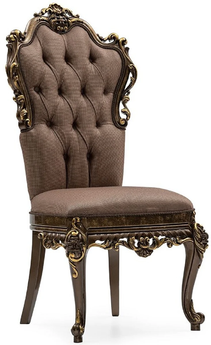 Luxury Baroque Dining Room Chair Set of 4 Gray / Brown / Gold - Magnificent Baroque Style Kitchen Chairs - Luxury Dining Room Furniture in Baroque Style - Baroque Dining Room Furniture - Baroque Style Furniture