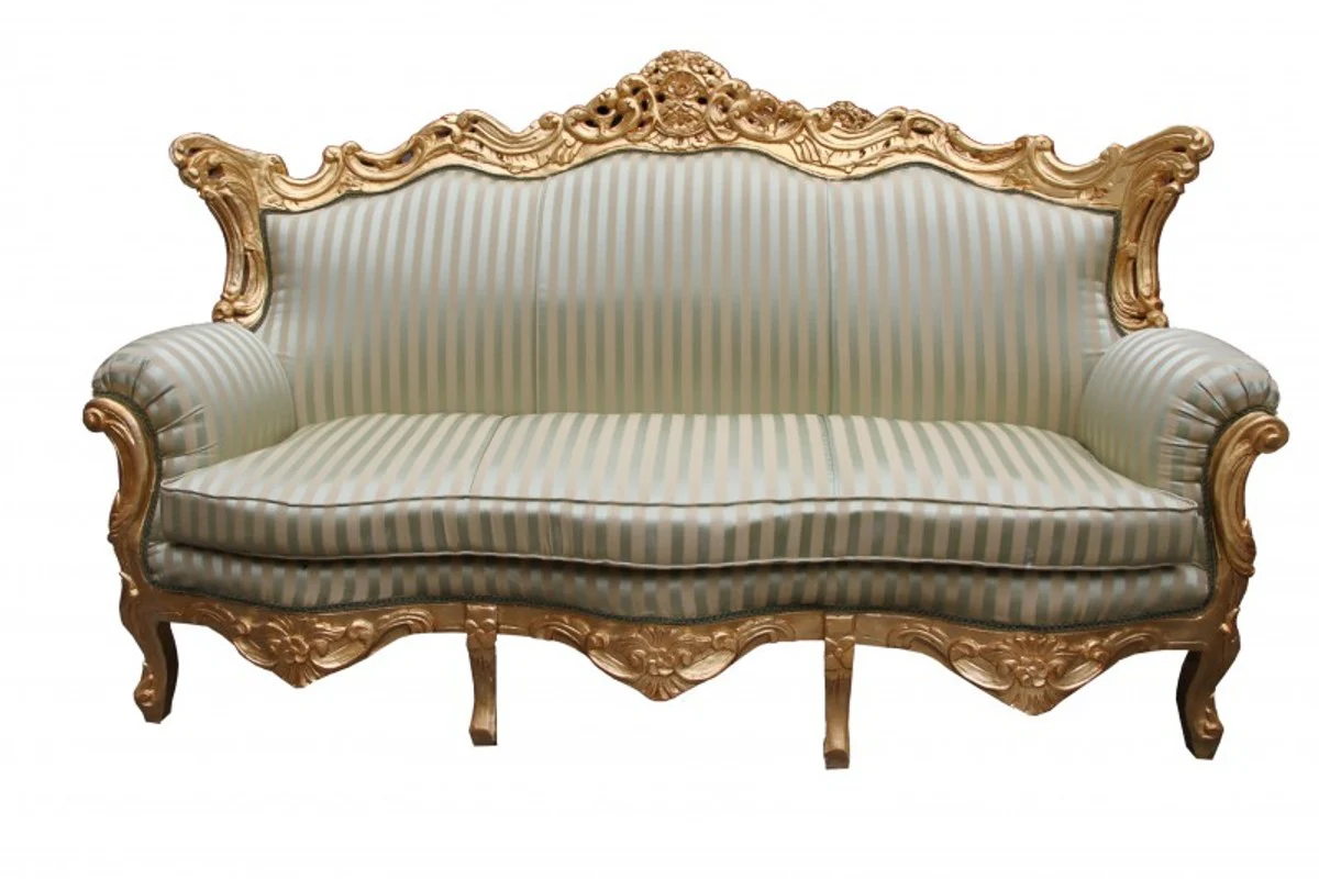 Baroque living room set jade green/gold - 3-seater sofa + 2-seater sofa + 1 armchair