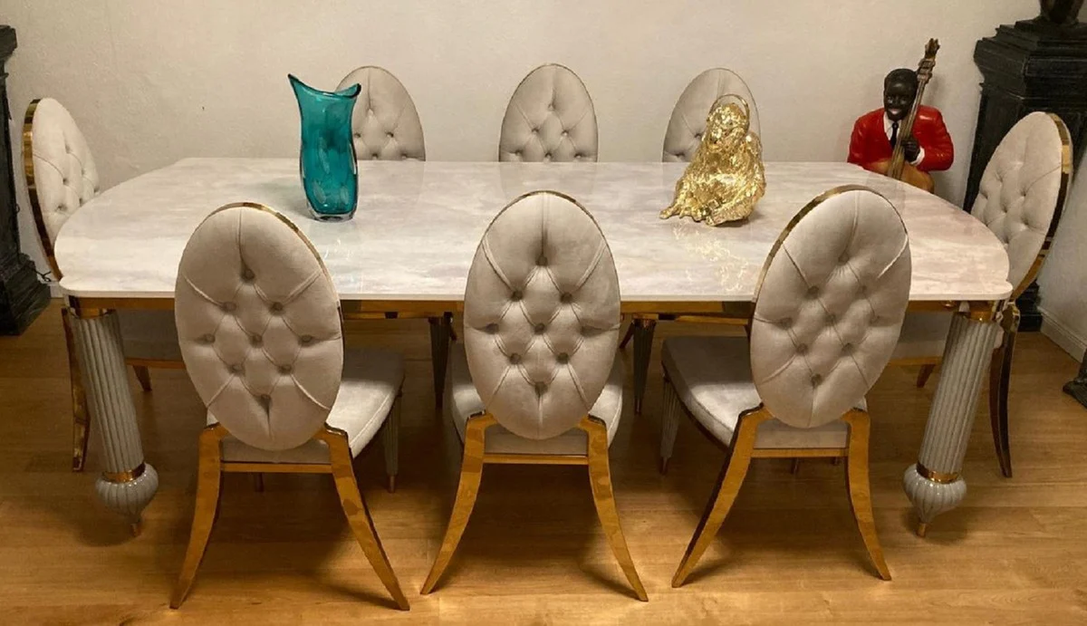 Luxury Art Deco dining room chair set of 4 gray / gold 50 x 58 x H. 109.5 cm - Elegant kitchen chairs - Dining room furniture - Luxury furniture - Art Deco furniture - Luxury furnishings