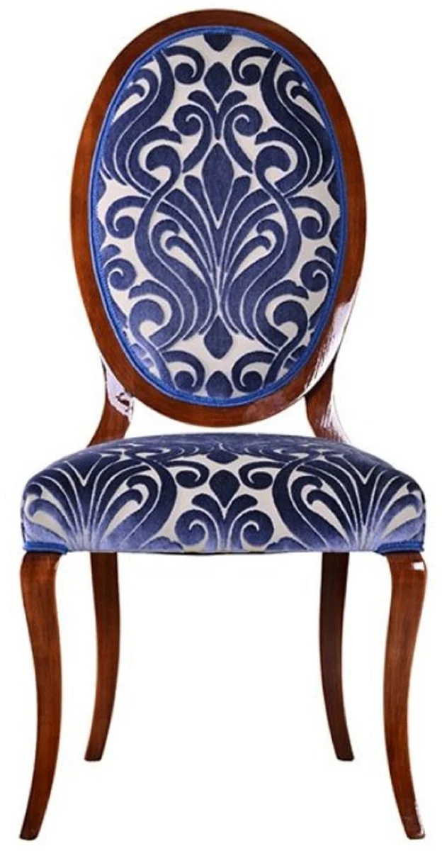 Luxury Art Nouveau dining chair set of 6 blue / cream / brown 51 x 48 x H. 106 cm - Elegant kitchen chairs with pattern - Baroque & Art Nouveau dining room furniture - Luxury quality