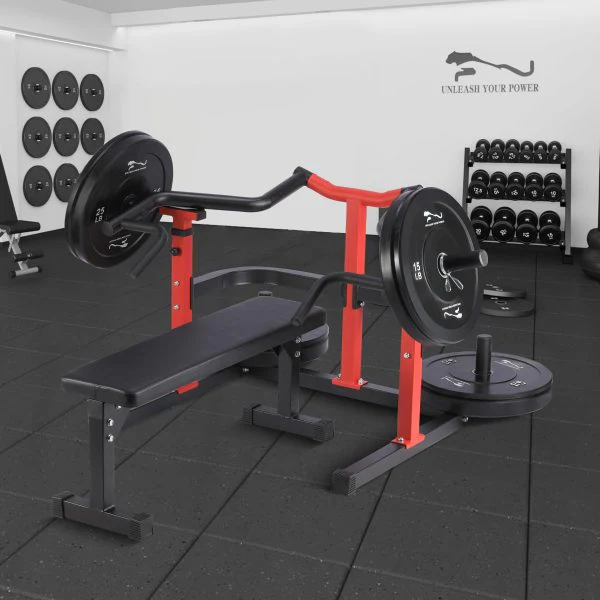 Chest Press Machine, 1050LBS Capacity, Independent Converging Arms, Weight Bench Press with Adjustable Flat Bench for Upper Body Workouts, Red