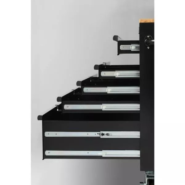 46 IN. W X 24.5 IN. D 9-DRAWER GLOSS BLACK DEEP TOOL CHEST MOBILE WORKBENCH MIT HARDWOOD TOP und POWER STATION