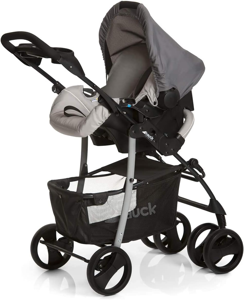 Hauck Shopper SLX Trioset Carrito Bebe 3 en 1, desde el Nacimiento hasta 25 kg, Capazo, Coche de Bebe, Silla Auto grupo 0+, Silla de paseo, Plegable, Compacto, Ruedas Giratorias, Gris
