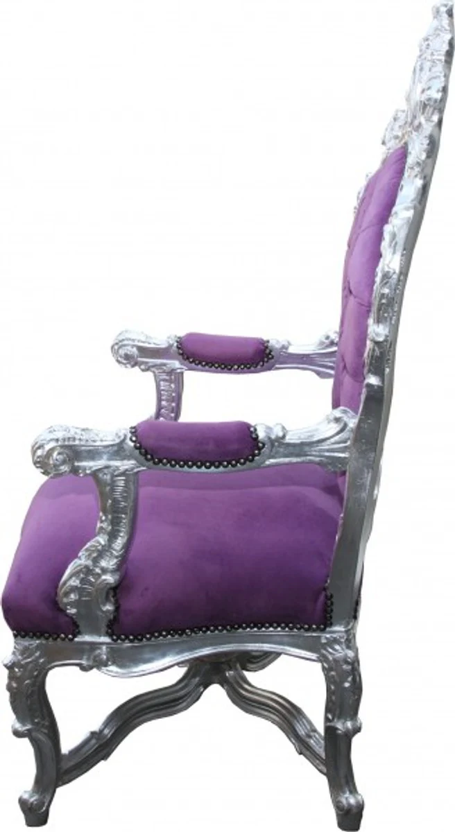 Baroque Luxury Throne Chair Purple/Silver - Unique - Baroque Furniture Throne King Chair - Limited Edition