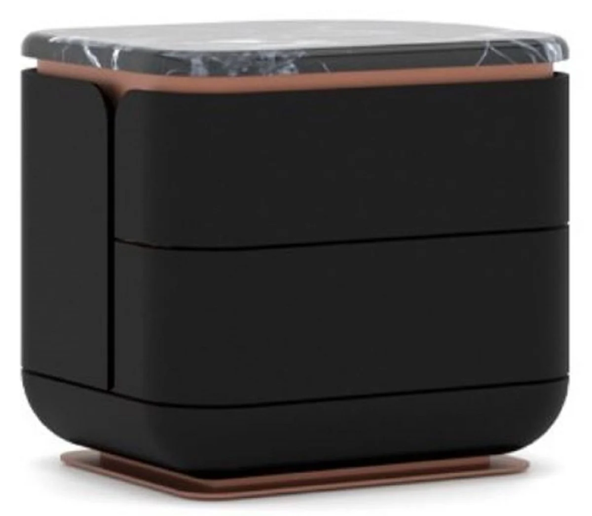 Luxury nightstand black / copper 60 x 50 x H. 57 cm - Solid wood bedside table with 2 drawers and marble top - Bedroom furniture - Hotel furniture - Luxury furniture