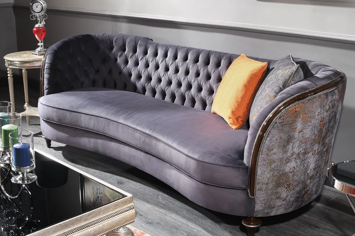 Luxury Baroque Living Room Set Purple / Green / Silver - 2 Sofas & 2 Armchairs & 1 Coffee Table - Handmade Living Room Furniture in Baroque Style - Noble & Magnificent