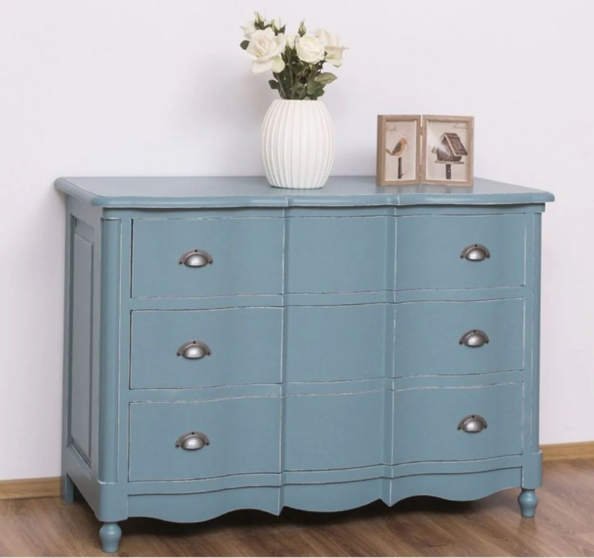 Country house style chest of drawers antique light blue 130 x 57 x H. 90 cm - solid wood cabinet with 3 drawers - country house style furniture