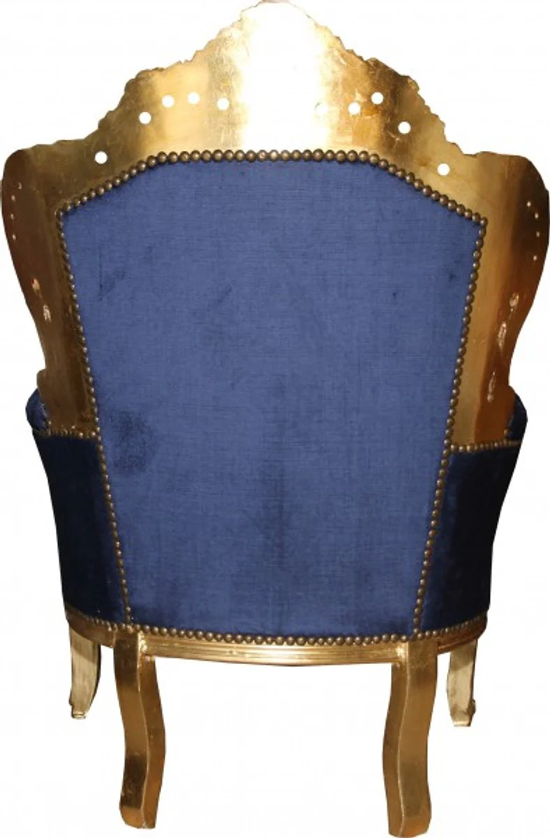 Baroque armchair King royal blue/gold with bling bling rhinestones