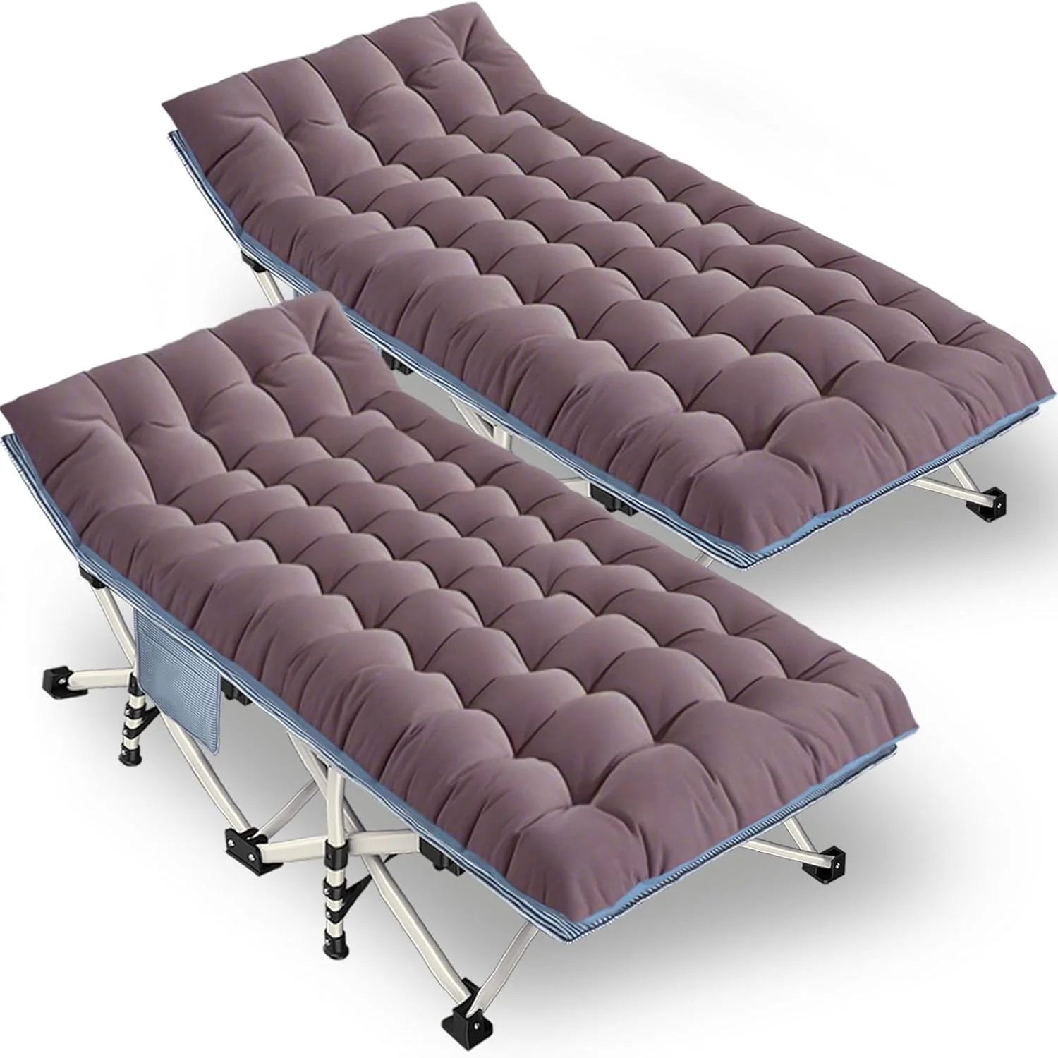 2-pack camping cots with mattresses, comfortable sleeping beds, adult camping cots, 2-person folding beds, heavy-duty sleeping beds