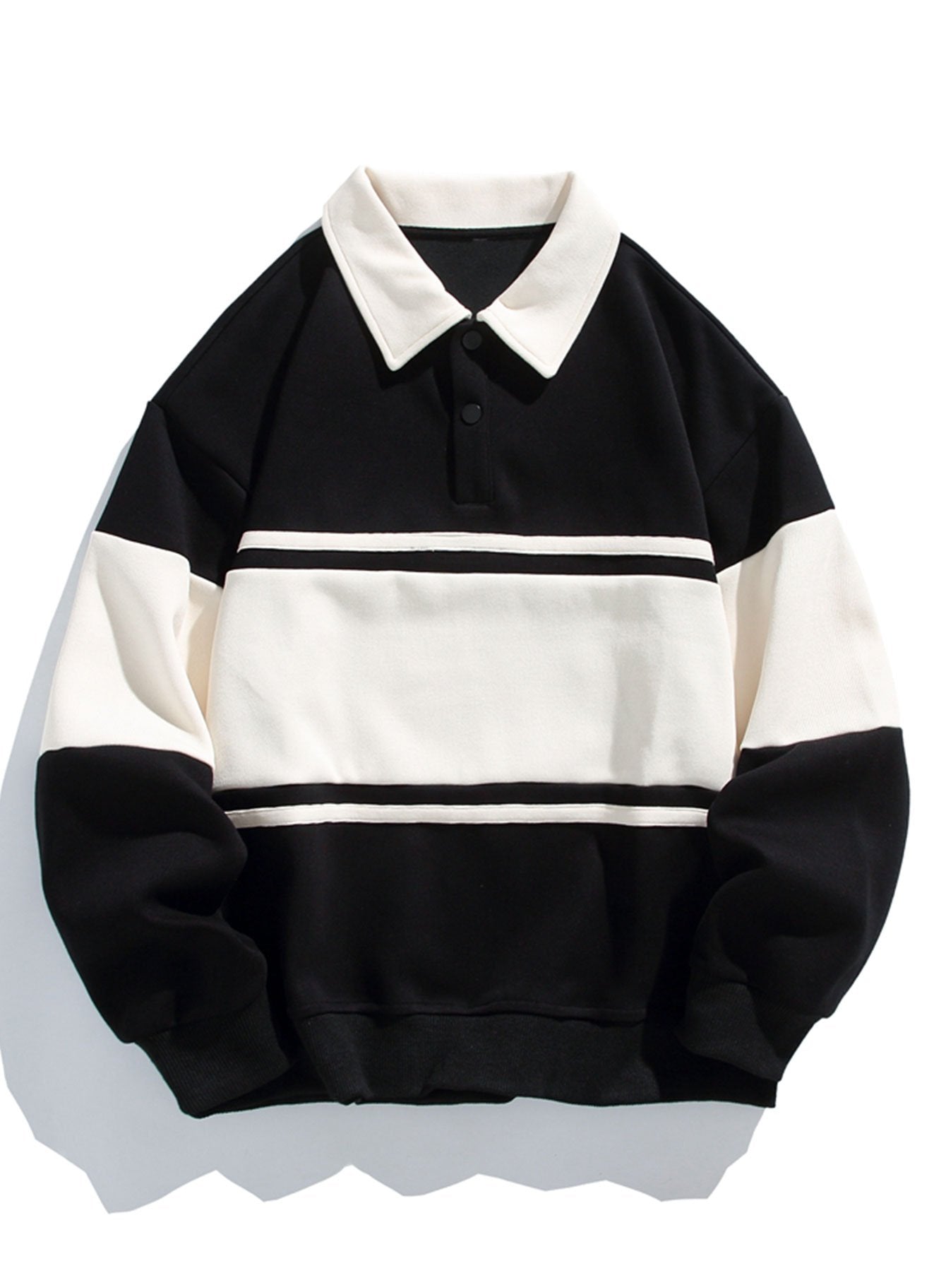 Relax Fit Color Block Patchwork Polo Sweatshirt