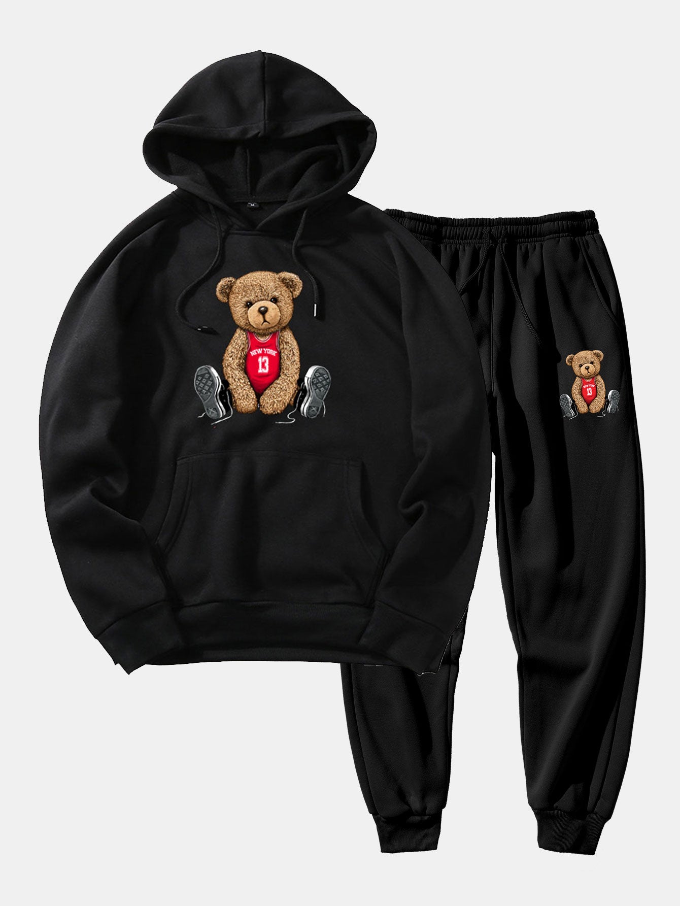 New York Bear Print Hoodie & Jogger Pants