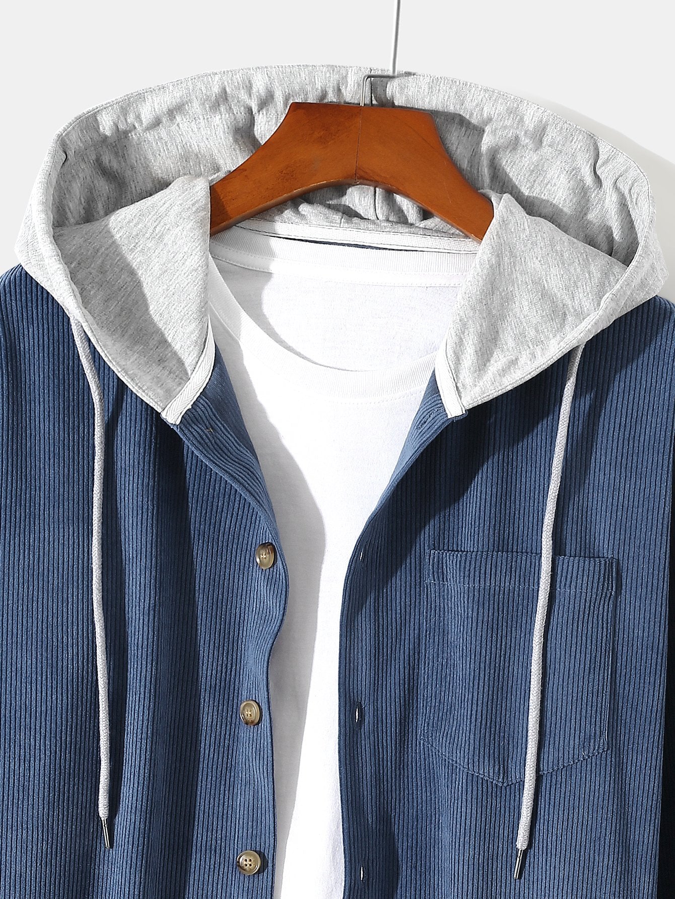 Long Sleeve Hooded Corduroy Overshirt
