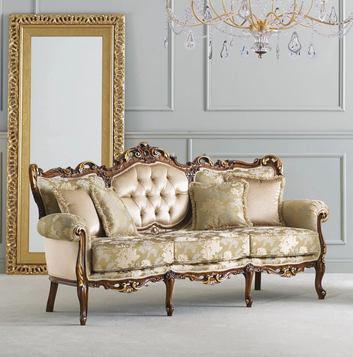 Luxury Baroque Sofa Cream / Gold / Brown / Gold - Magnificent Baroque Style Living Room Sofa - Luxury Living Room Furniture in Baroque Style - Baroque Furniture - Luxury Quality - Made in Italy