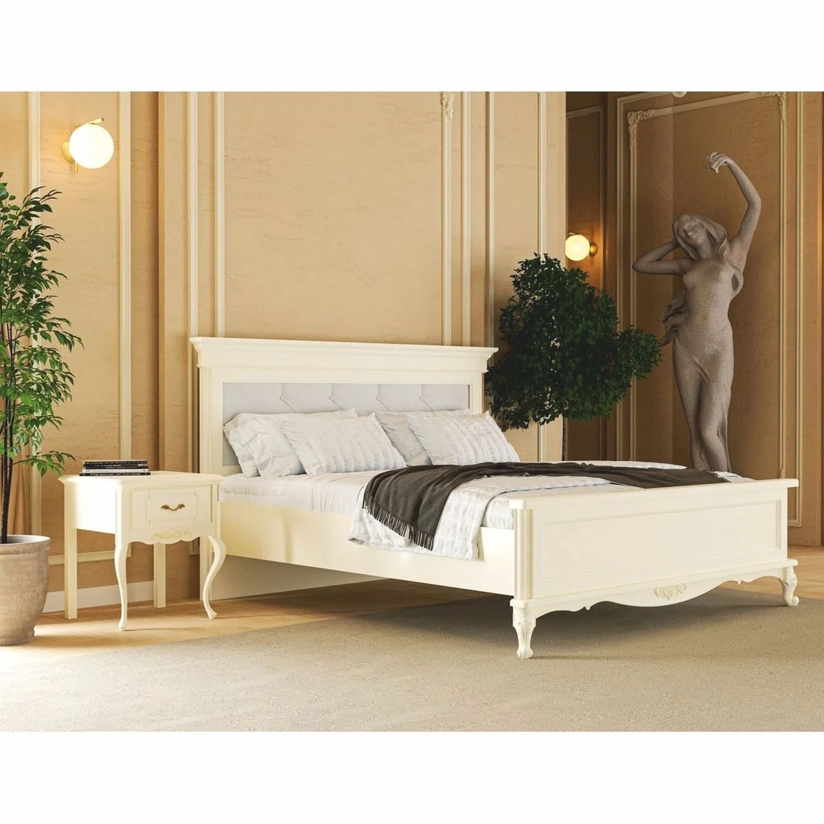 Luxury baroque bedside table with drawer cream H. 60 cm - Baroque furniture