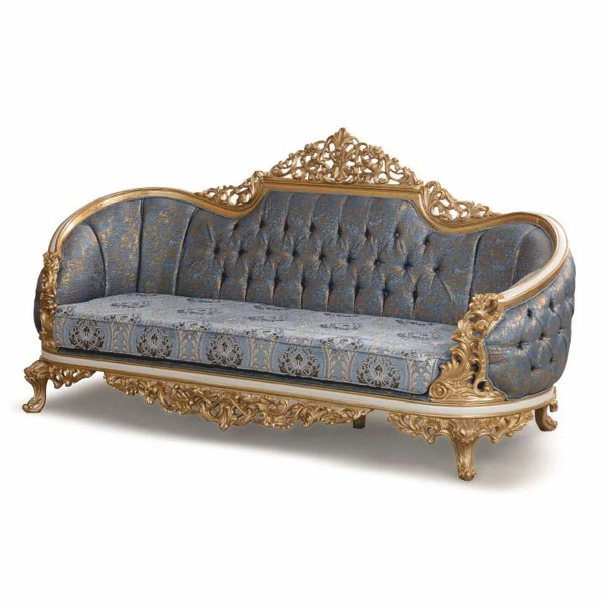 Luxury Baroque Sofa Blue / White / Gold 240 cm - Baroque Living Room Furniture
