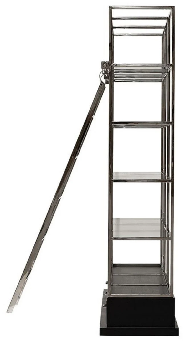 Shelf cabinet with ladder silver / black 220 x 45 x H. 240 cm - bookcase - living room cabinet - office cabinet - living room furniture - office furniture - luxury furniture