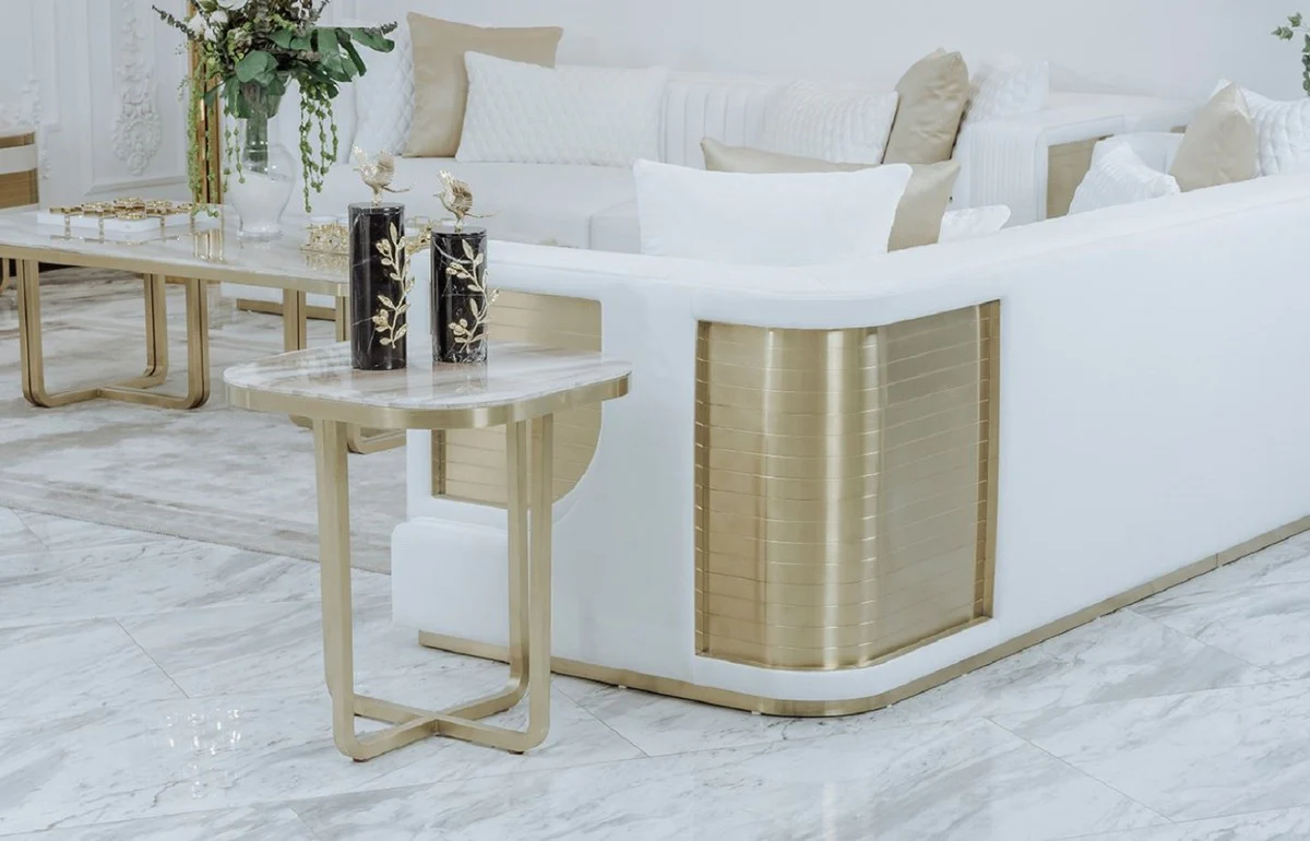 Luxury sofa white / gold 290 x 98 x H. 72 cm - living room sofa - hotel sofa - living room furniture - living room furniture - hotel furniture - luxury furniture - luxury furniture