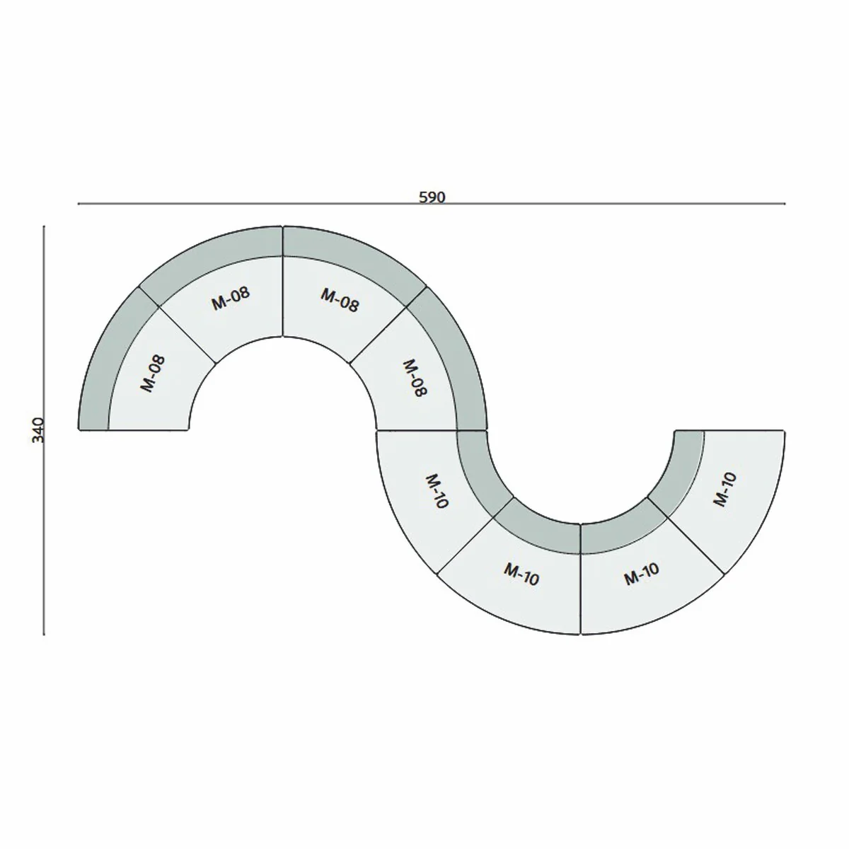 Luxury Sofa Gray 590 cm - Curved Modular 8 Piece Sofa - Hotel Furniture