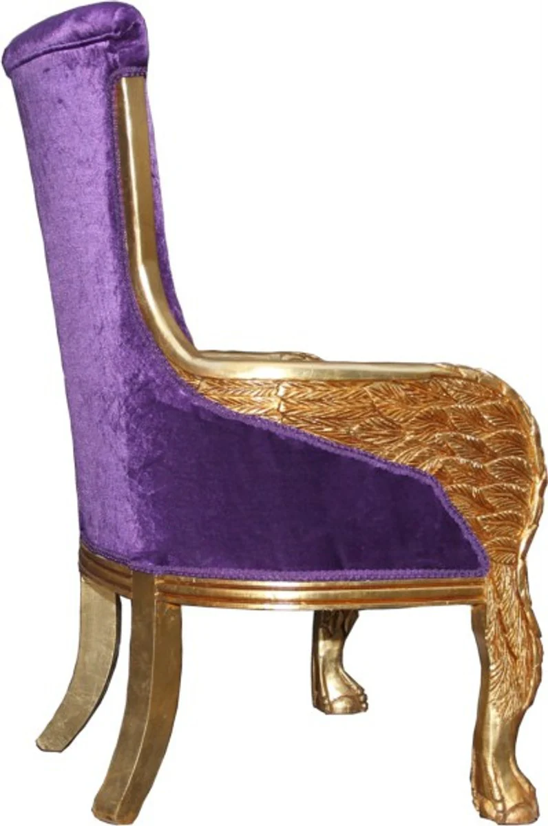 Baroque Lounge Chair Purple / Gold Mod2 Furniture Antique Style - Living Room Club Furniture Armchair Throne Eagle Feather