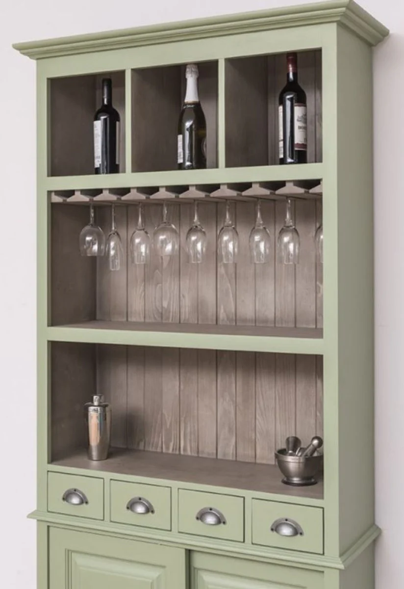 Country house style wine cabinet light green / gray 103 x 36 x H. 210 cm - Bar cabinet in country house style - Country house style bar furniture