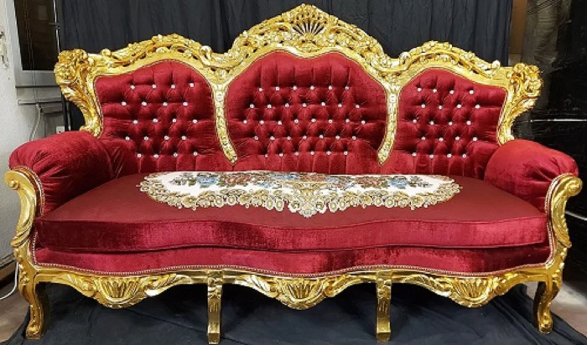 Baroque living room set burgundy red / multicolored / gold - 1 baroque sofa & 2 baroque armchairs - living room furniture in baroque style - baroque furniture - baroque living room furnishings