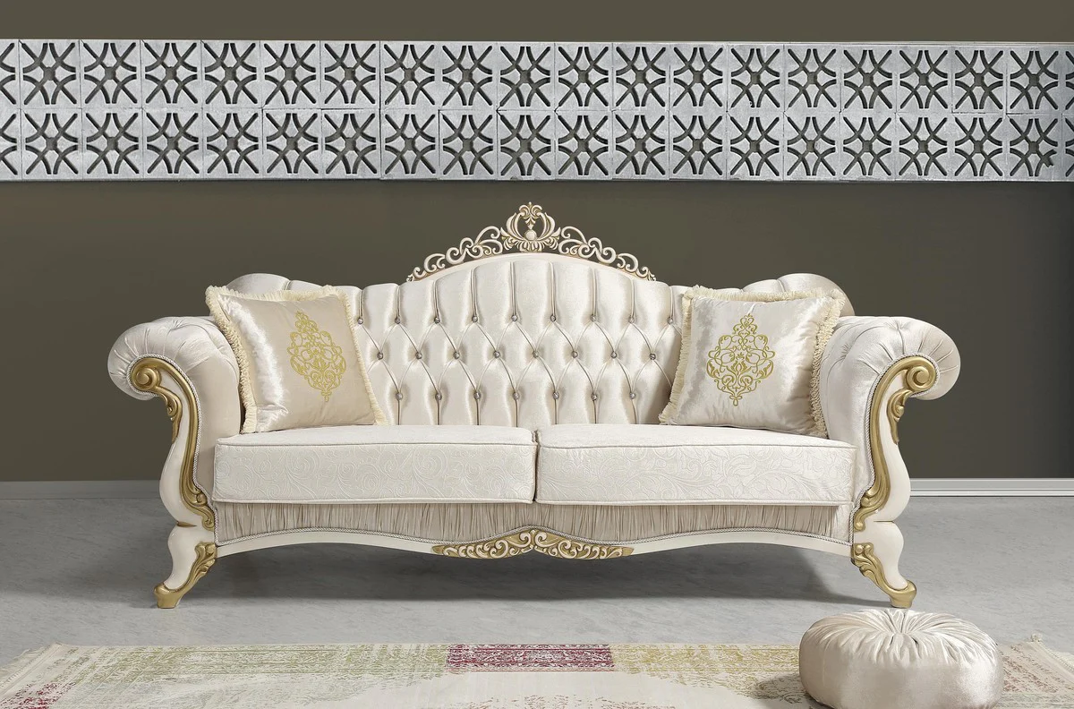 Baroque living room set champagne colors / cream / gold - 2 sofas & 2 armchairs & 1 coffee table - living room furniture - noble & magnificent
