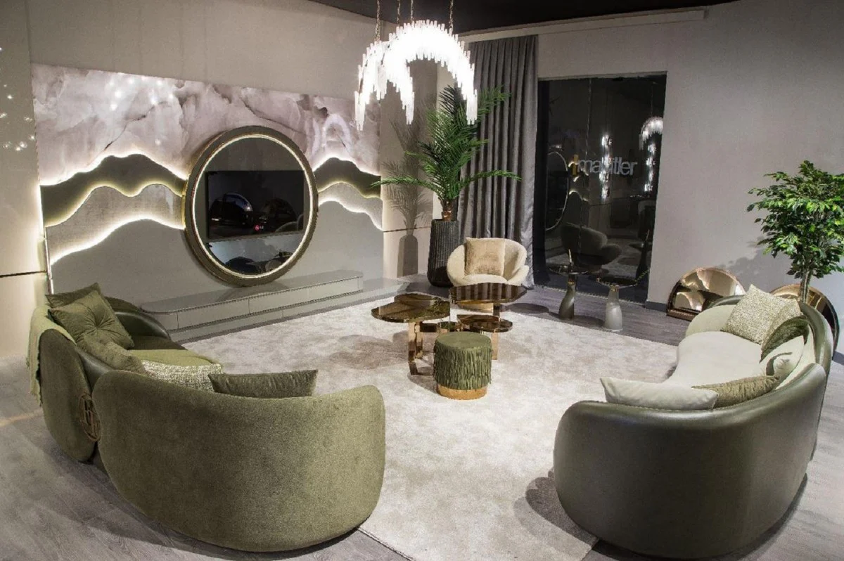 Luxury sofa green / dark green 260 x 85 x H. 75 cm - Curved living room sofa - Hotel sofa - Living room furniture - Hotel furniture - Luxury furniture - Luxury furnishings - Living room furnishings