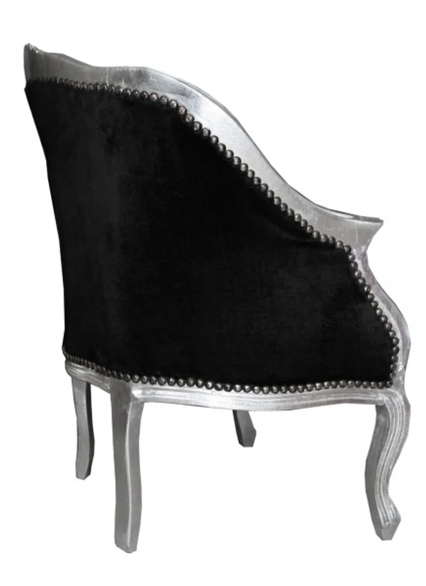 Baroque ladies salon armchair black/silver - furniture antique style