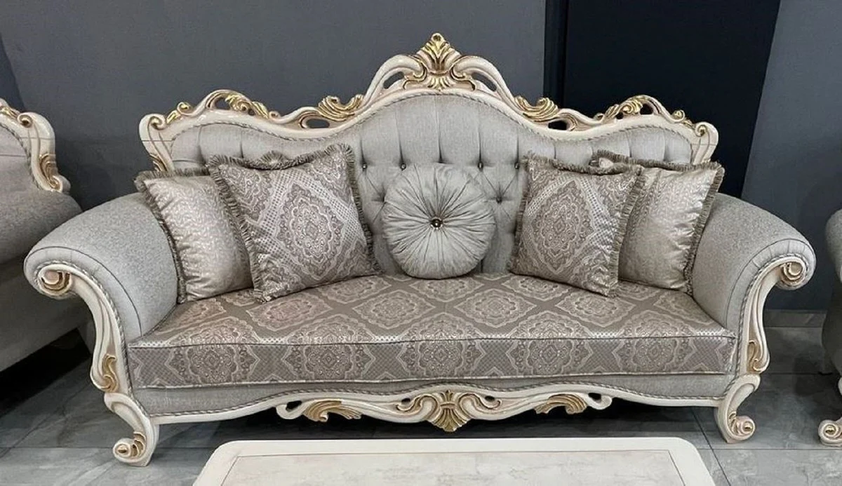 Luxury Baroque Living Room Furniture Set Gray / White / Gold - 2 Baroque Sofas & 2 Baroque Armchairs & 1 Baroque Coffee Table - Luxury Living Room Furniture in Baroque Style - Magnificent Baroque Furniture