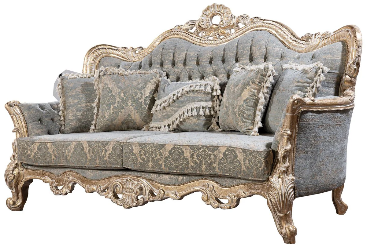 Luxury Baroque Living Room Set Green / Antique Gold - 2 Baroque Sofas & 2 Baroque Armchairs & 1 Baroque Coffee Table - Luxury Living Room Furniture in Baroque Style - Baroque Furniture
