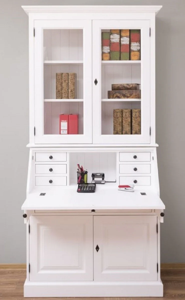 Country house style office cabinet white 110 x 49 x H. 219 cm - solid wood cabinet - bookcase - shelf cabinet - living room cabinet - country house style furniture