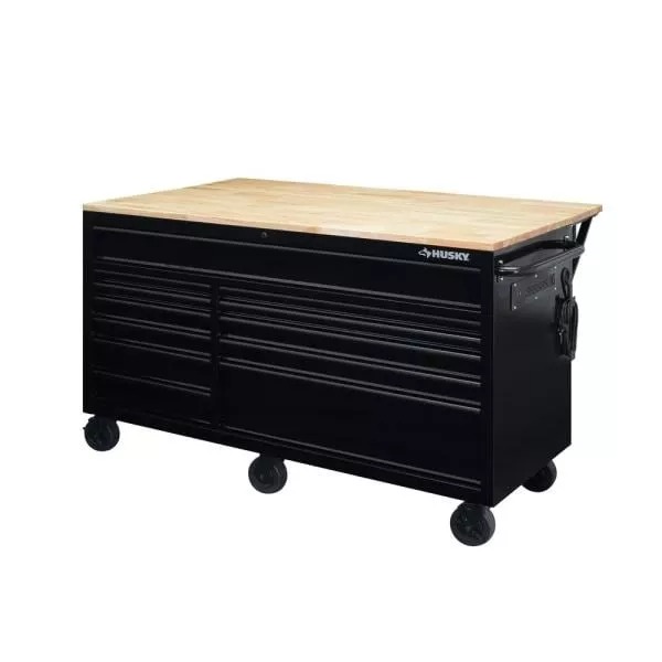 62 IN 12-DRAWER MOBILE WORKBENCH MIT FULL LENGTH EXT TABELLE IN ALL BLACKED OUT