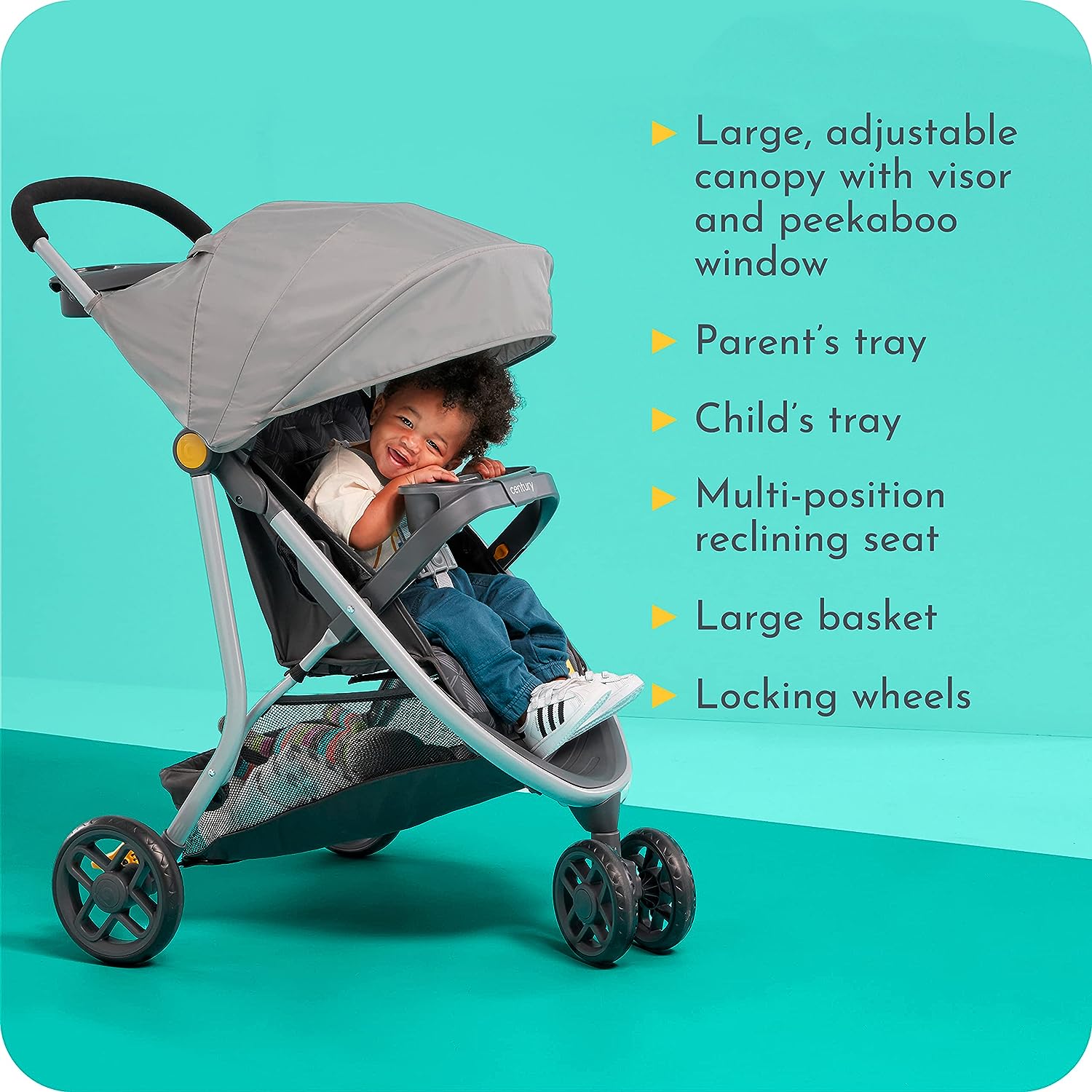 Century Stroll On 3-Wheel 2-in-1 Lightweight Travel System �?Infant Car Seat and Stroller Combo, Metro
