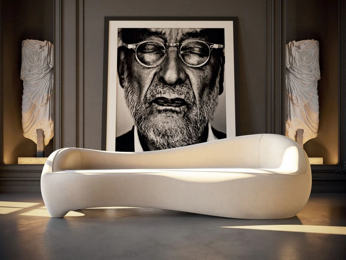 Luxury velvet sofa cream 280 x 105 x H. 68 cm - living room sofa - hotel sofa - living room furniture - hotel furniture - luxury furniture