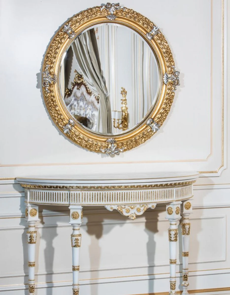 Luxury Baroque mirror gold / silver Ø 103 cm - Magnificent hand-carved wall mirror in Baroque style - Luxury quality - Made in Italy