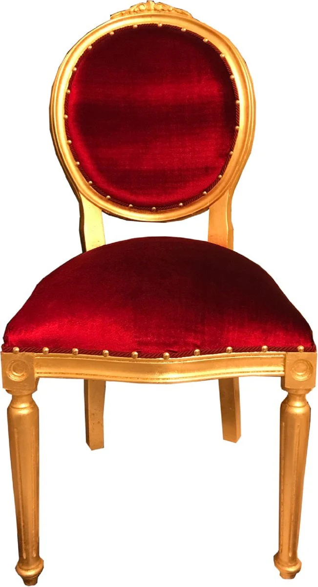 Luxury Baroque dining room set medallion Bordeaux red / gold 50 x 52 x H. 99 cm - 6 handmade dining chairs - Baroque dining room furniture